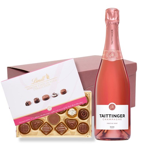Taittinger Rose Champagne 75cl and Lindt Master Chocolatier Hamper – Premium Gift